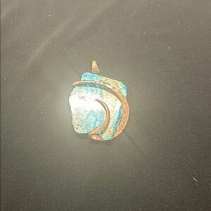 Blue and Brown Stone Pendant with Copper Accents
